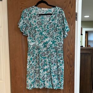 LOFT Teal and White Floral Dress Dress Size 14